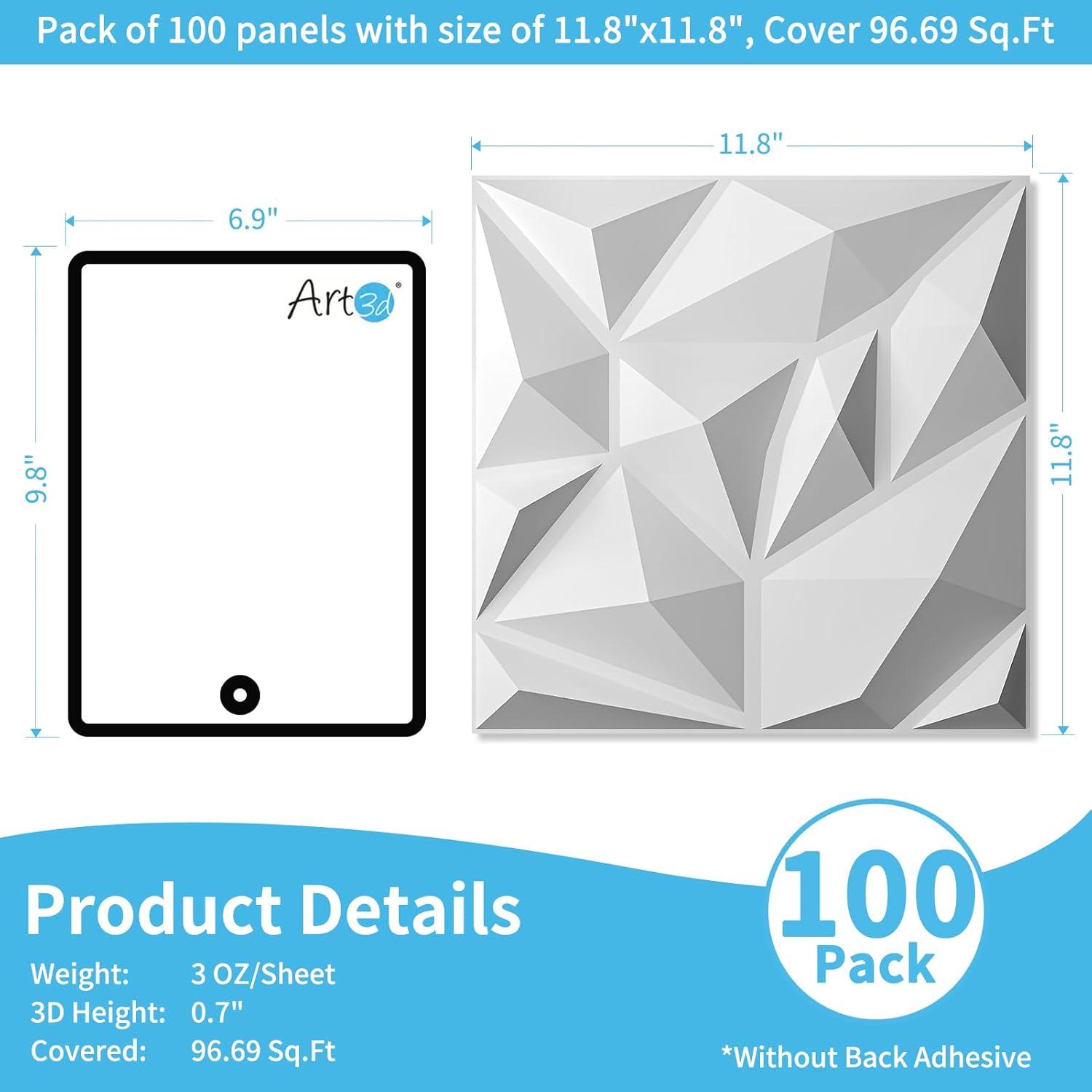 Art3d 20 Pack Decorative 3D Wall Panels, 19 Sq.Feet PVC Interior Wall Décor, 11.8"x11.8", White