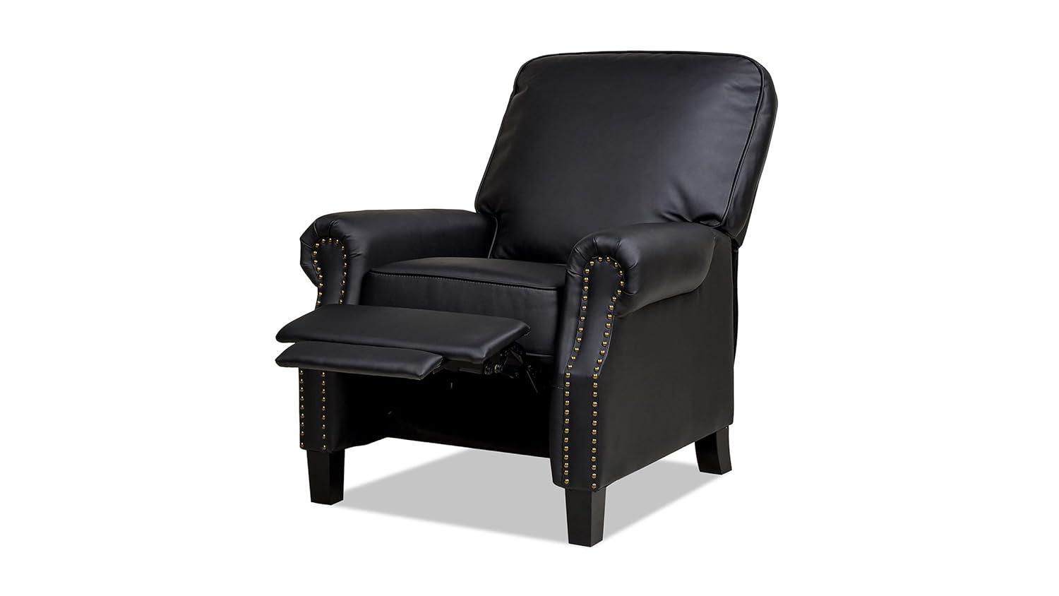 Charlie Design Auden 34" Manual Recliner Accent Chair, Ink Black Bonded Leather
