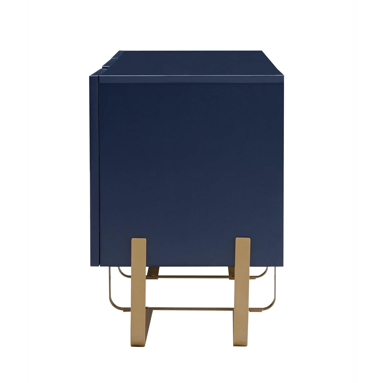 Denhour DH BASIC Modern 60-inch 3-Door Storage TV Stand by  Indigo Blue/Gold