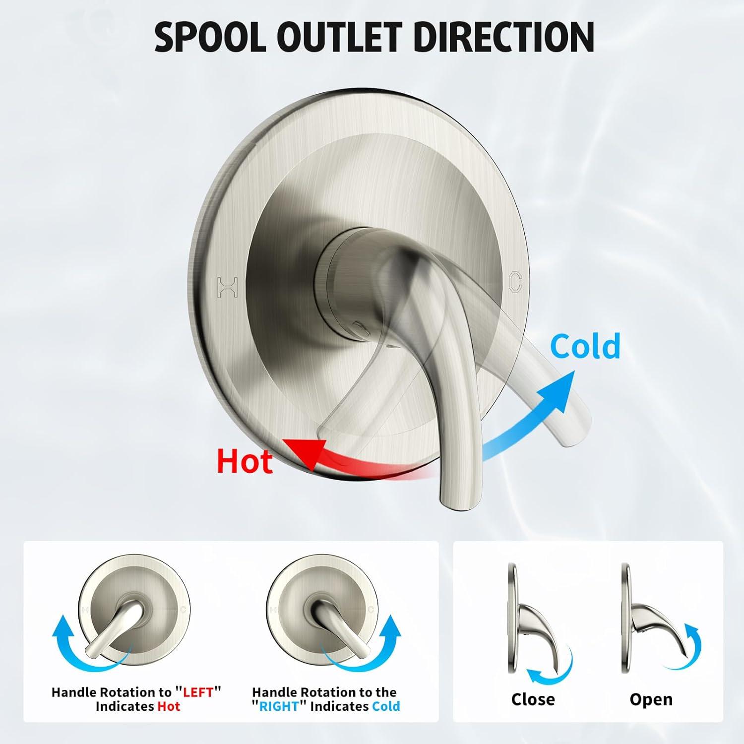 Brushed Nickel Shower Faucet Set, EMBATHER Shower Fixtures with 6 Inch Rainfall Shower Head, Single Handle Control Shower Valve and Trim Kit