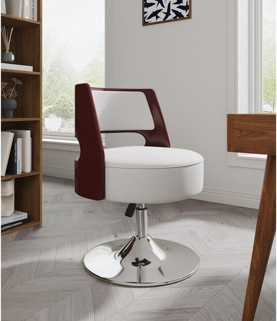 Salon Chic White Faux Leather Swivel Accent Chair with Metal Base