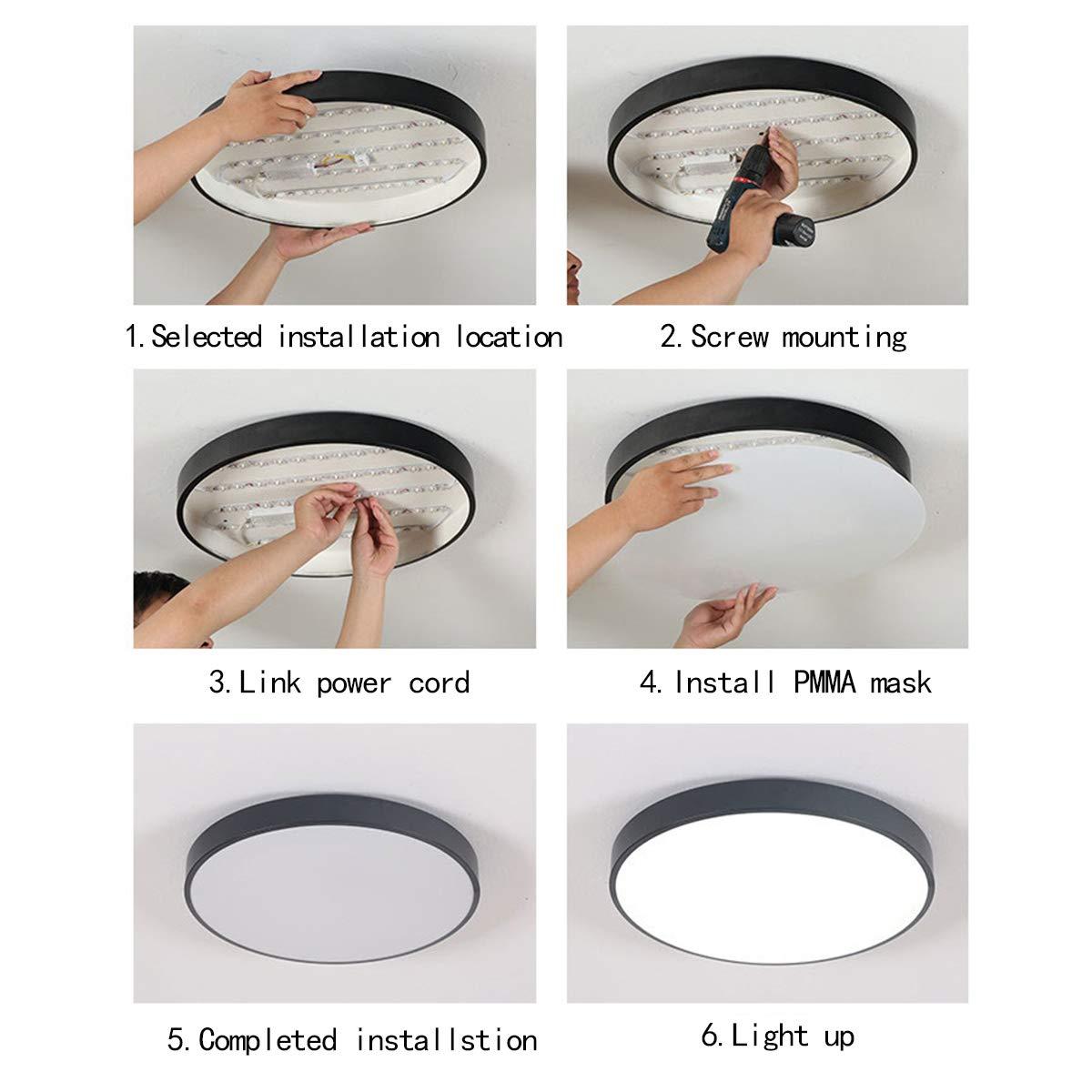 Ganeed 24W LED Flush Mount Ceiling Light, 12-Inch Modern Round Lamp, Hallway Light Fixture for Dining Room, Kitchen, Living Room, Bedroom, Office - Black