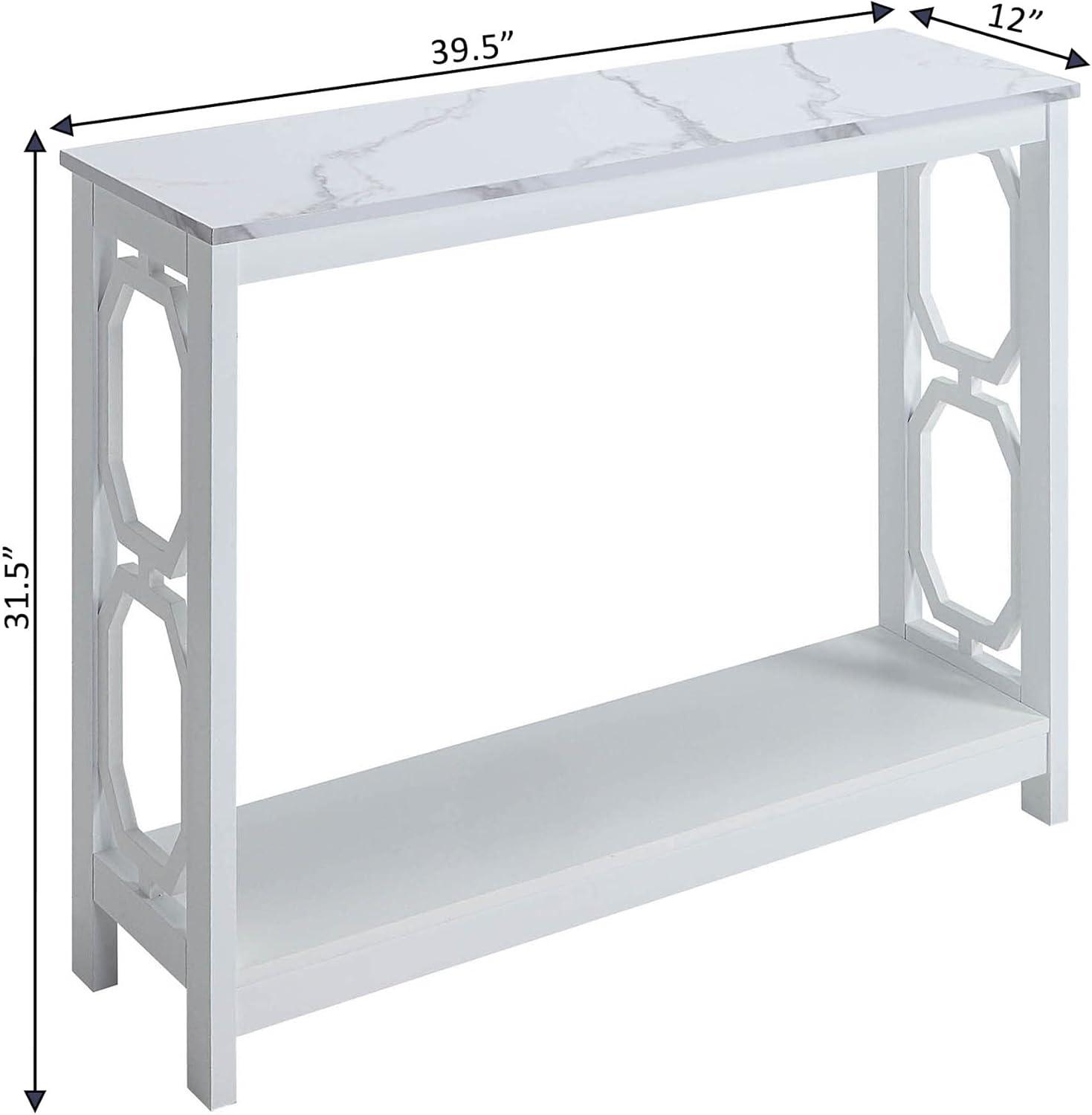 Convenience Concepts Omega Console Table with Shelf, White Faux Marble/White