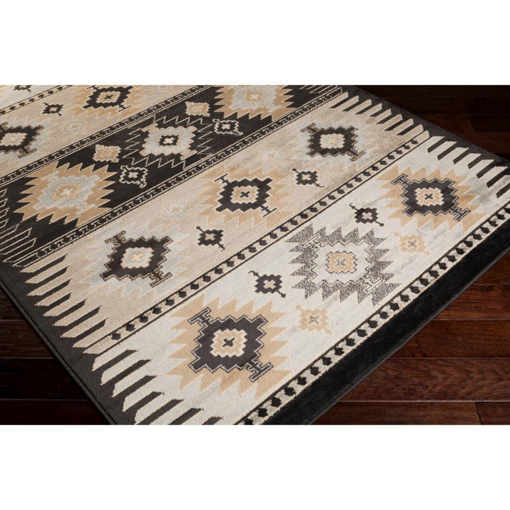Greige and Black Synthetic Southwest Print Rectangular Area Rug