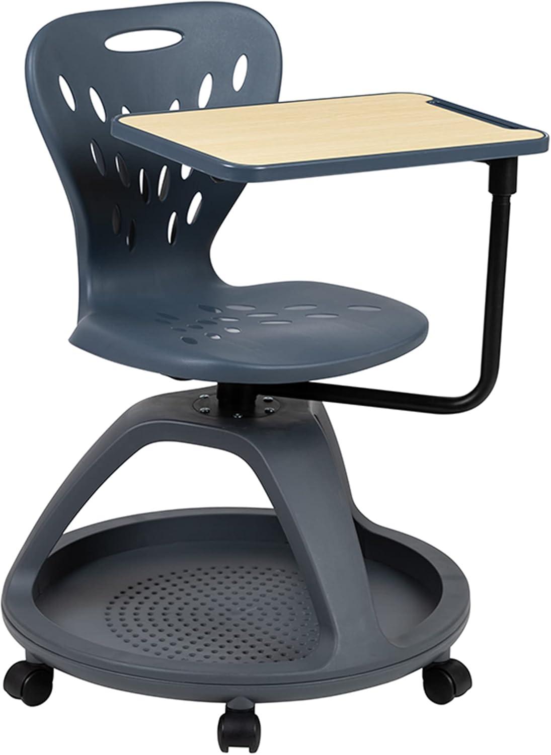 Versatile Gray Mobile Desk Chair with Tablet Arm and Storage