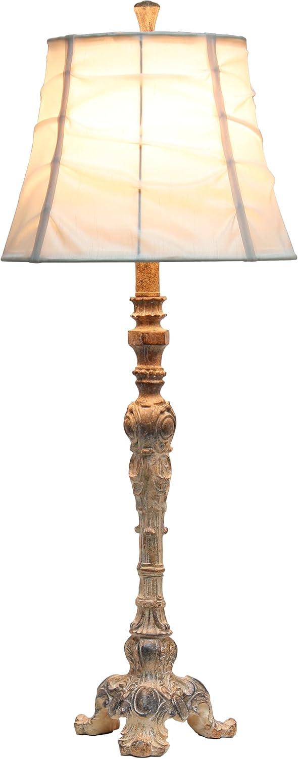 Antique Style Buffet Table Lamp with Ruched Shade Cream - Elegant Designs: Resin Base, Silk Shade, UL Listed