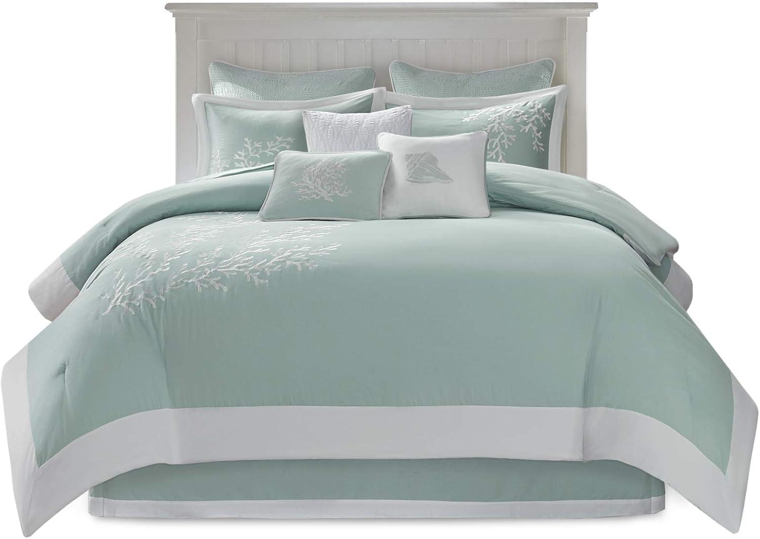 Aqua and White Cotton Coastal King Comforter Set