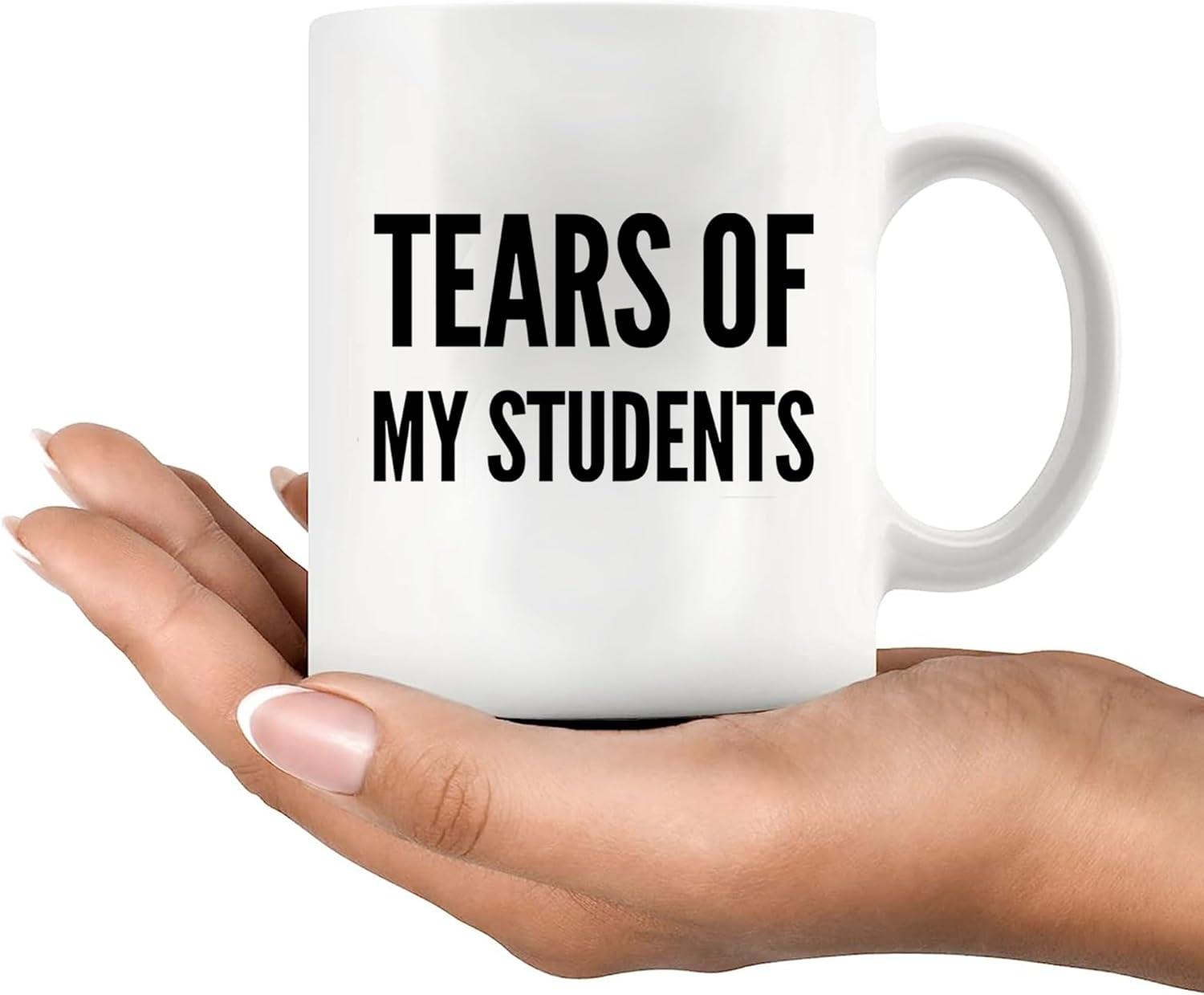 TraQunn Gifts for Teacher Tears of My Students Mug Funny College Professor Graduation Appreciation from Student Christmas White Elephant Gifts for Teacher 11 Oz Black Handle