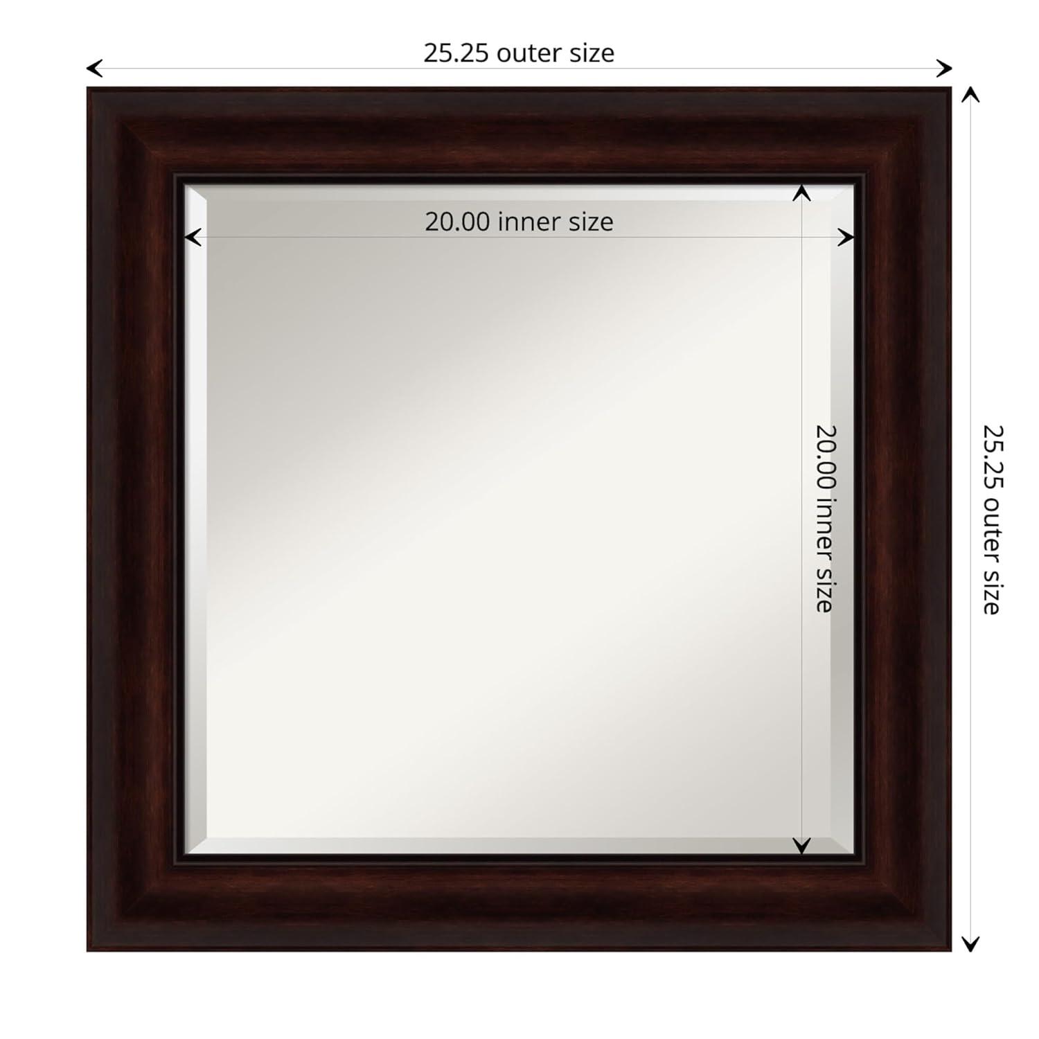 Amanti Art Beveled Bathroom Wall Mirror - Coffee Bean Brown Frame - Coffee Bean Brown Outer Size: 25 x 25 in