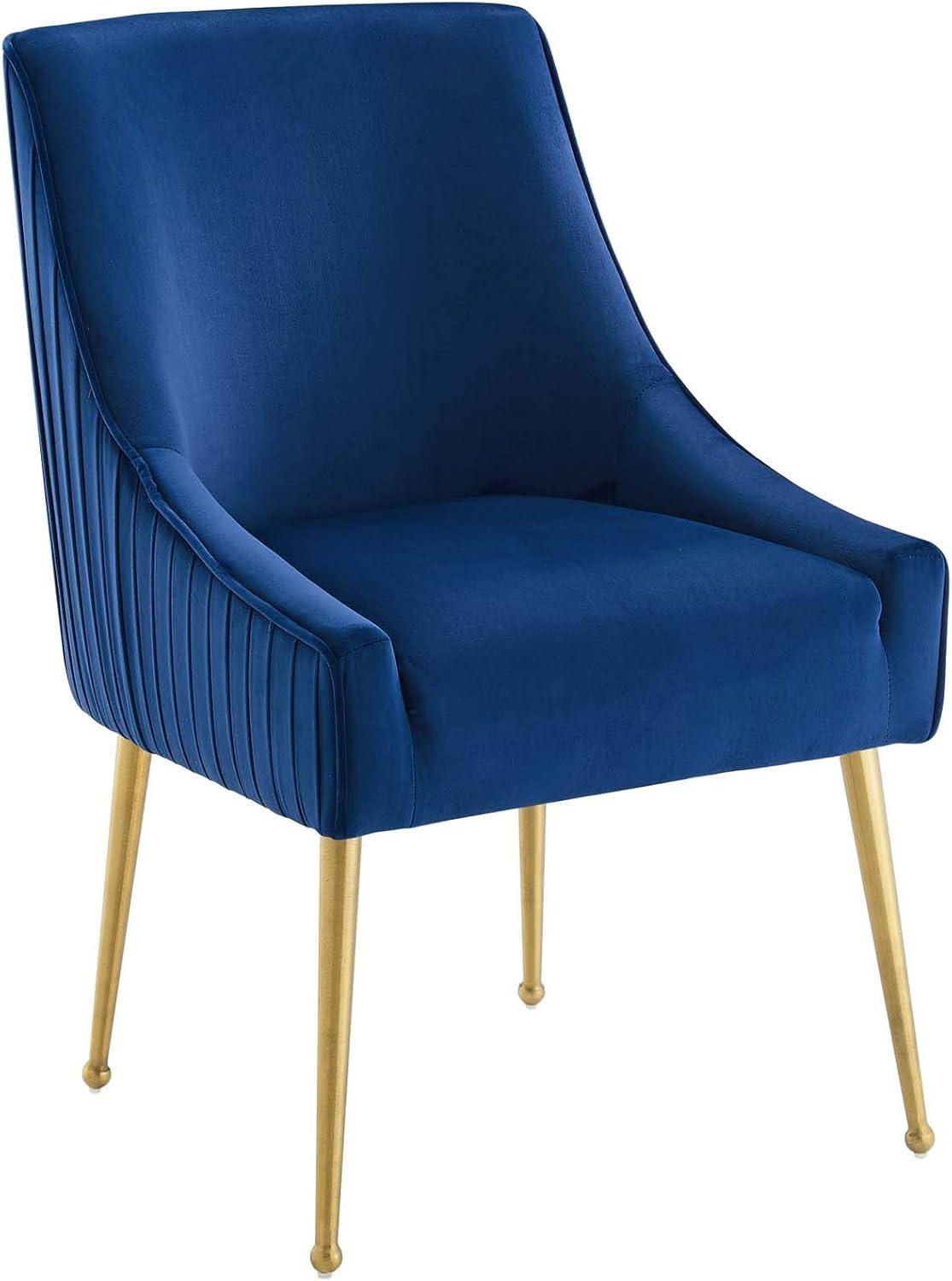 Sapphire Velvet Upholstered Dining Chair with Gold Accents