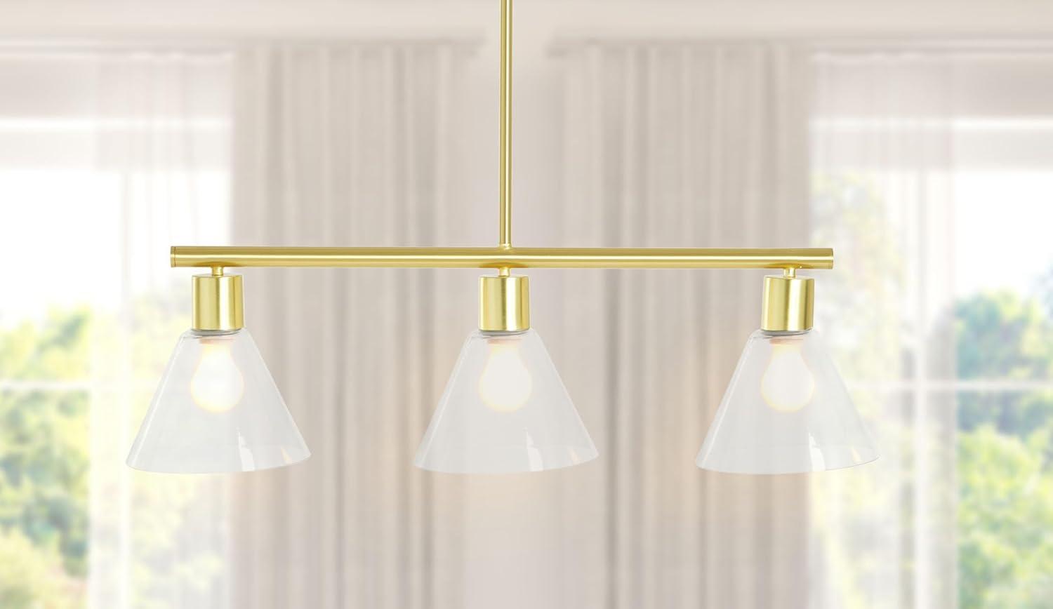 Brushed Gold 3-Light Glass Island Pendant Lamp