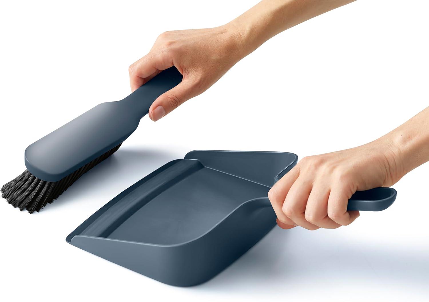 Blue Plastic Wall-Mounted Dustpan and Brush Set