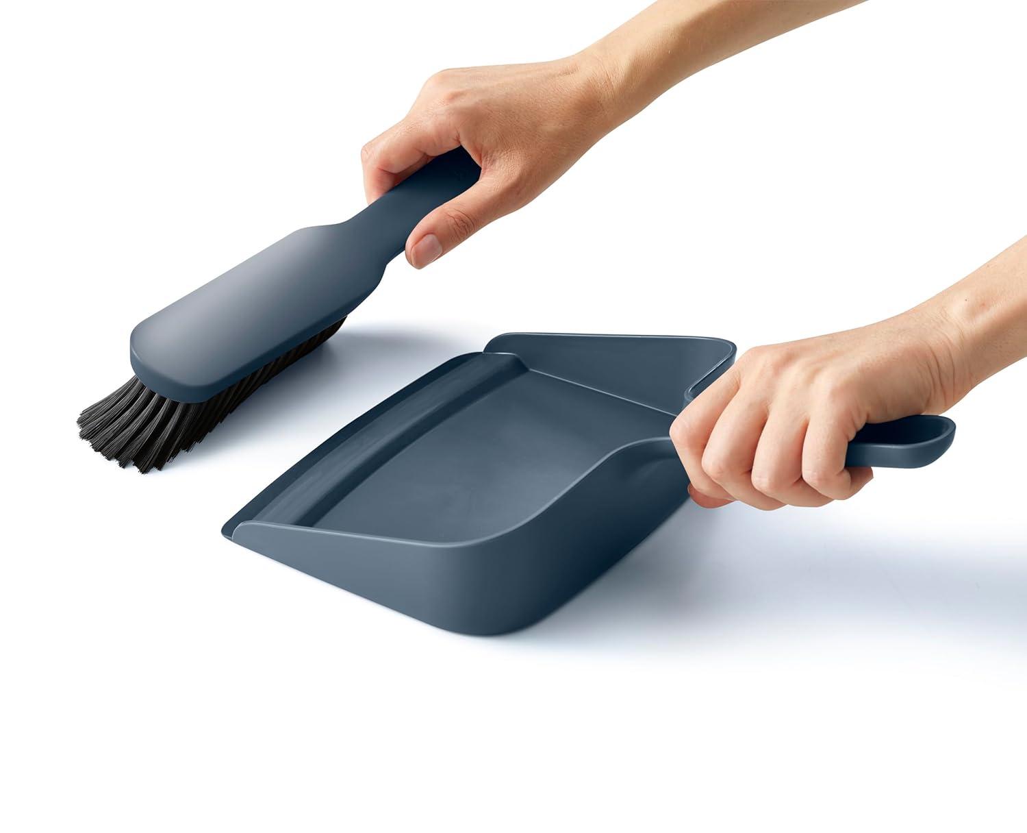 Blue Plastic Wall-Mounted Dustpan and Brush Set