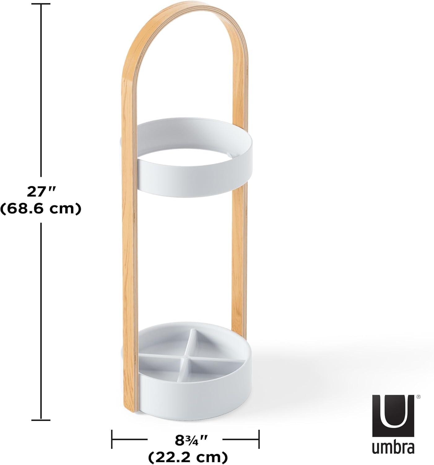 Bellwood Modern White-Natural Wood & Steel Freestanding Umbrella Stand