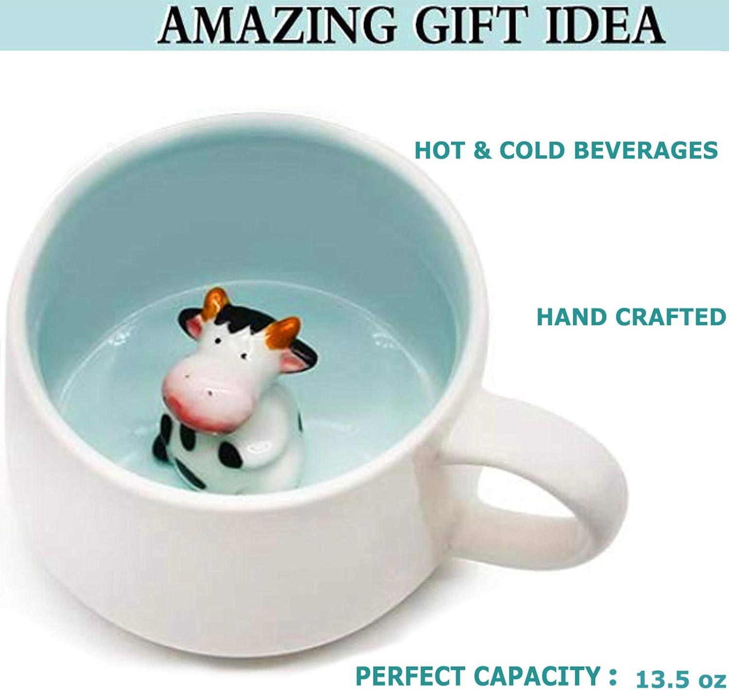 Clearance Cow Mug with Cow Inside Cute Coffee Mugs with Handle Tea Cups Ceramic Cup Funny Coffee Mugs with Spoon Mugs Gift Women Friends Unique Coffee Mug for Birthday Party Novelty Gift Fo