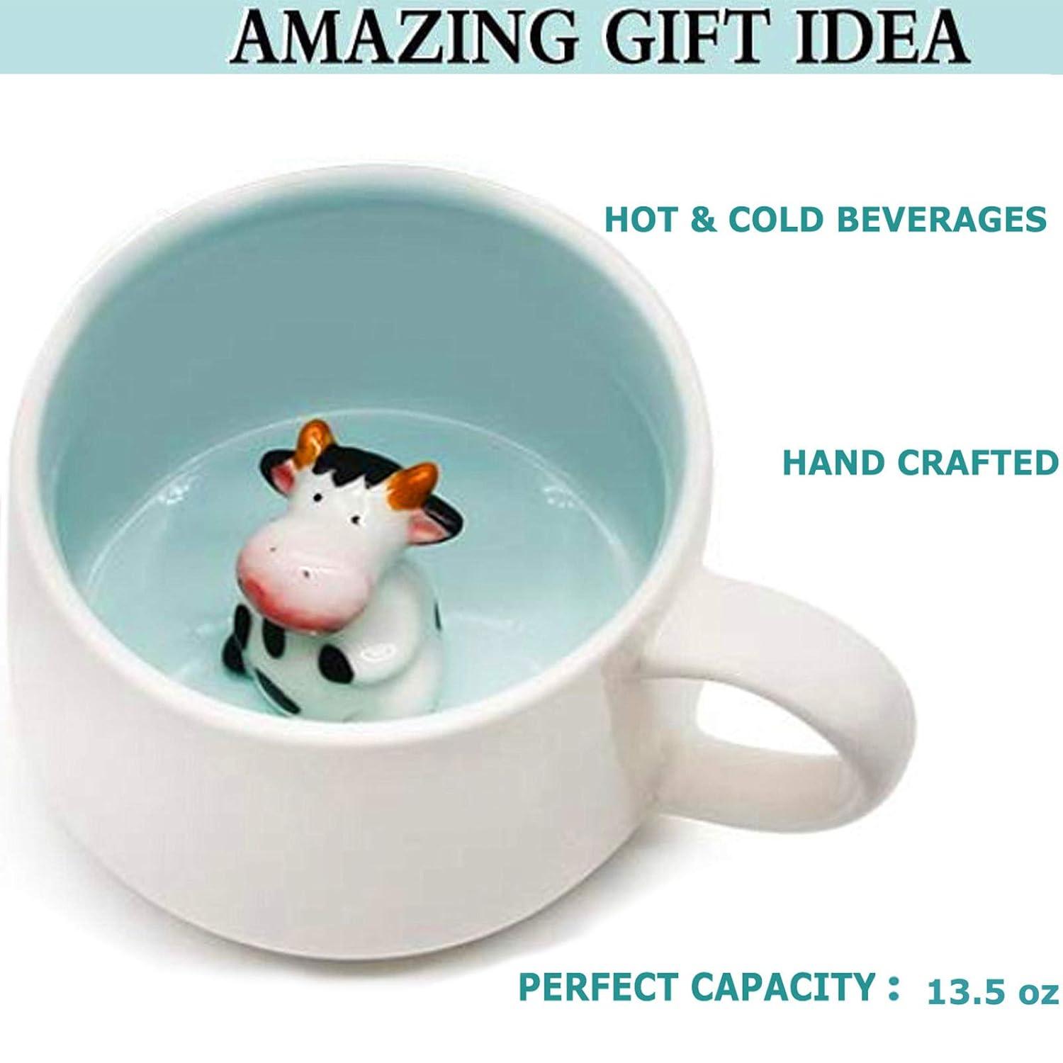 Clearance Cow Mug with Cow Inside Cute Coffee Mugs with Handle Tea Cups Ceramic Cup Funny Coffee Mugs with Spoon Mugs Gift Women Friends Unique Coffee Mug for Birthday Party Novelty Gift Fo