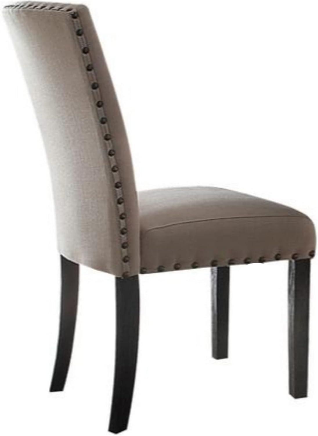 Beige Linen Upholstered Parsons Side Chair with Wood Frame