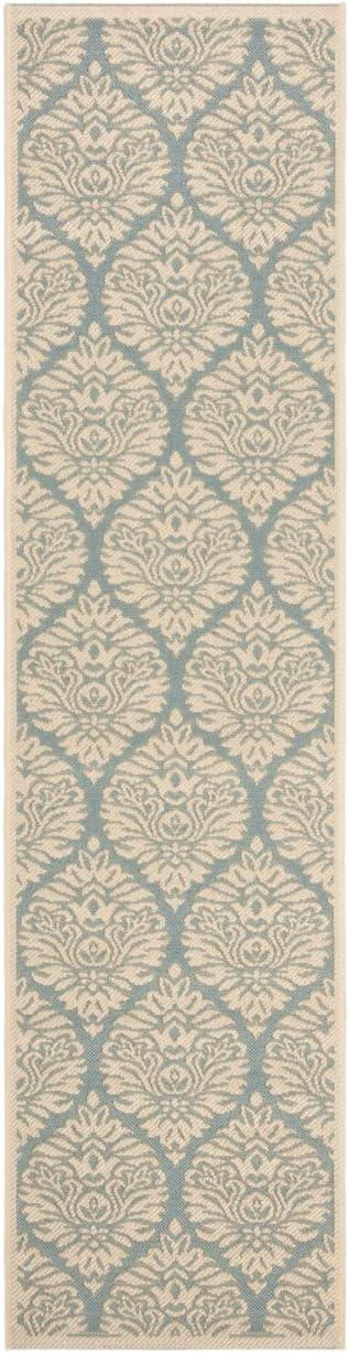 Aqua and Cream Medallion Easy Care Runner Rug, 2' x 8'