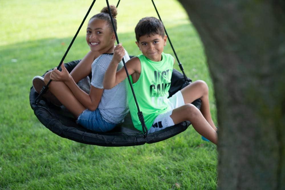 M&M Sales Enterprise M&M Sales Enterprise Adventure Fabric Black Disc Swing Saucer Seat, Ropes with Mounting Hangers and Chains