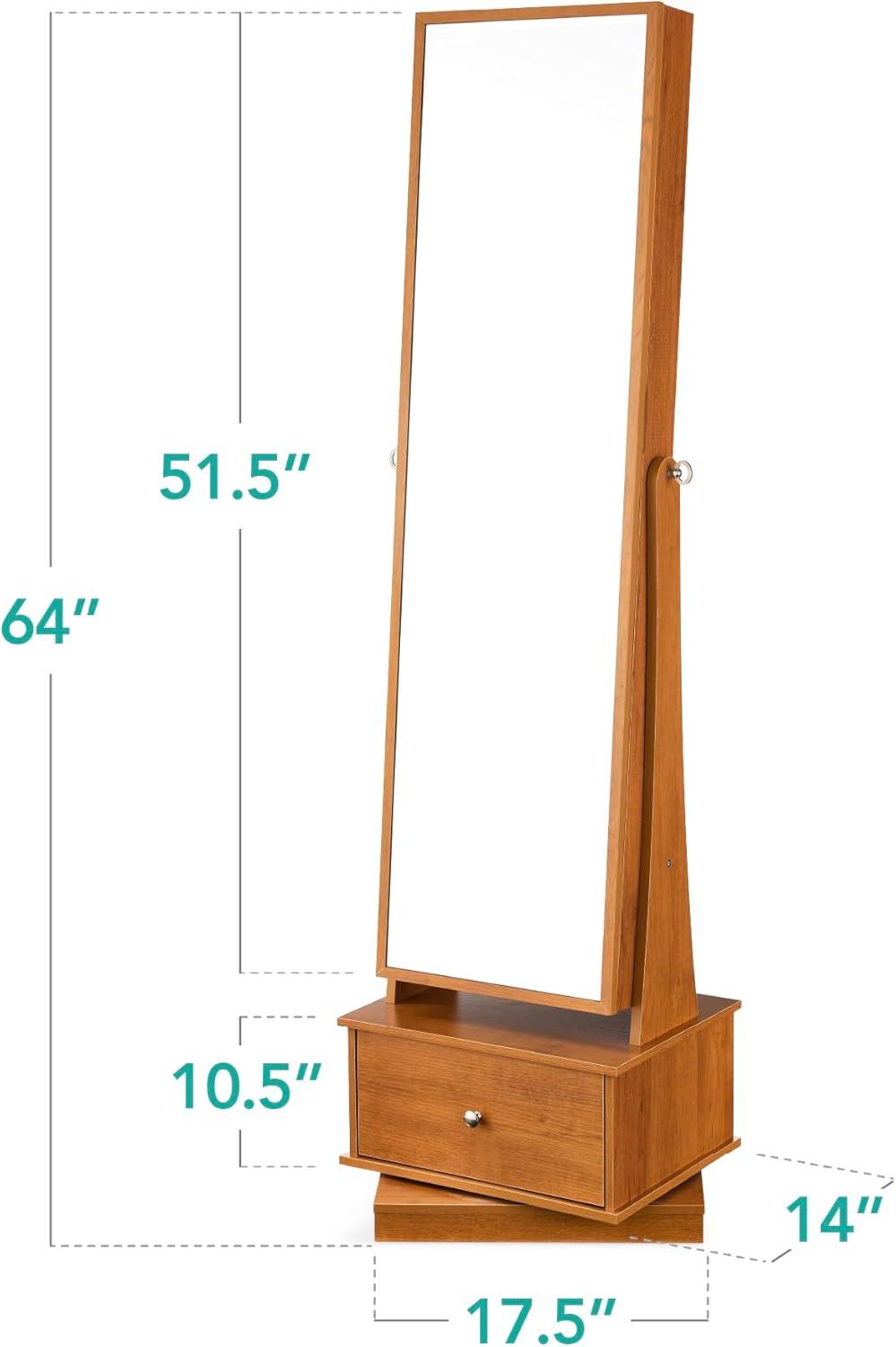 Best Choice Products 360 Swivel Standing Mirrored Jewelry Cabinet, LED-Lit Makeup Organizer w/ Mirror - Rustic Brown