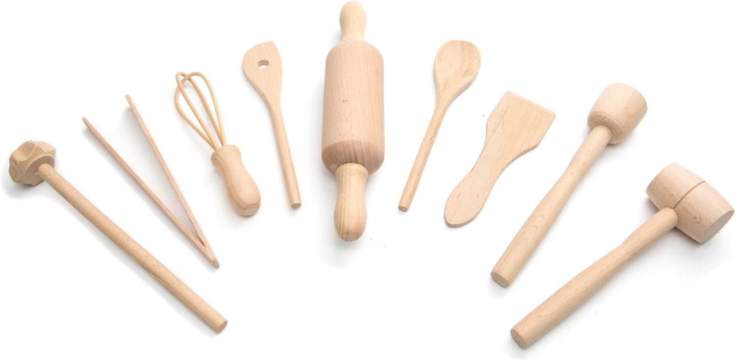 Beech Wood Kids Cooking and Baking Tools Set, 9-Piece