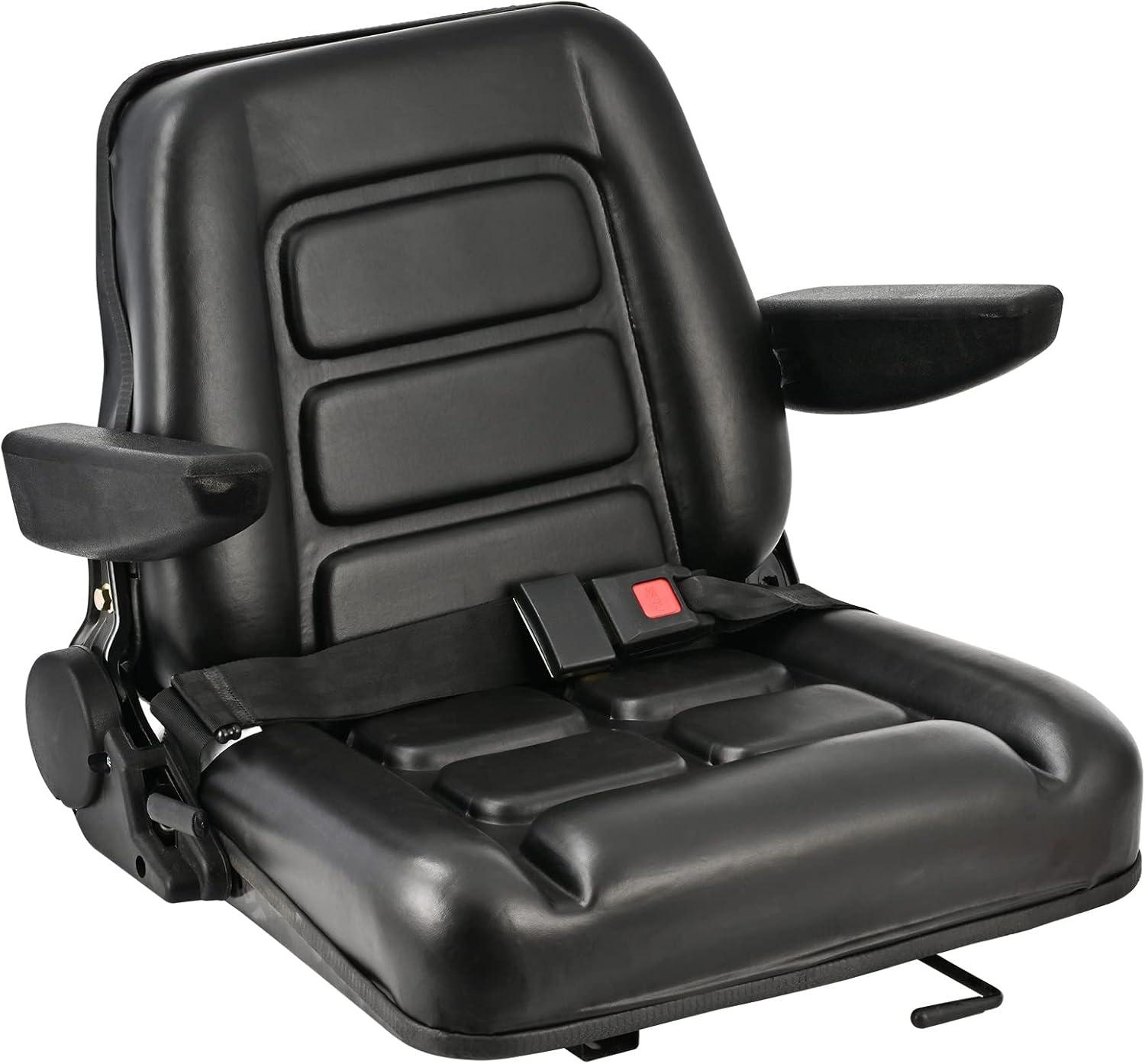 Black Adjustable PVC Forklift and Tractor Seat with Armrests