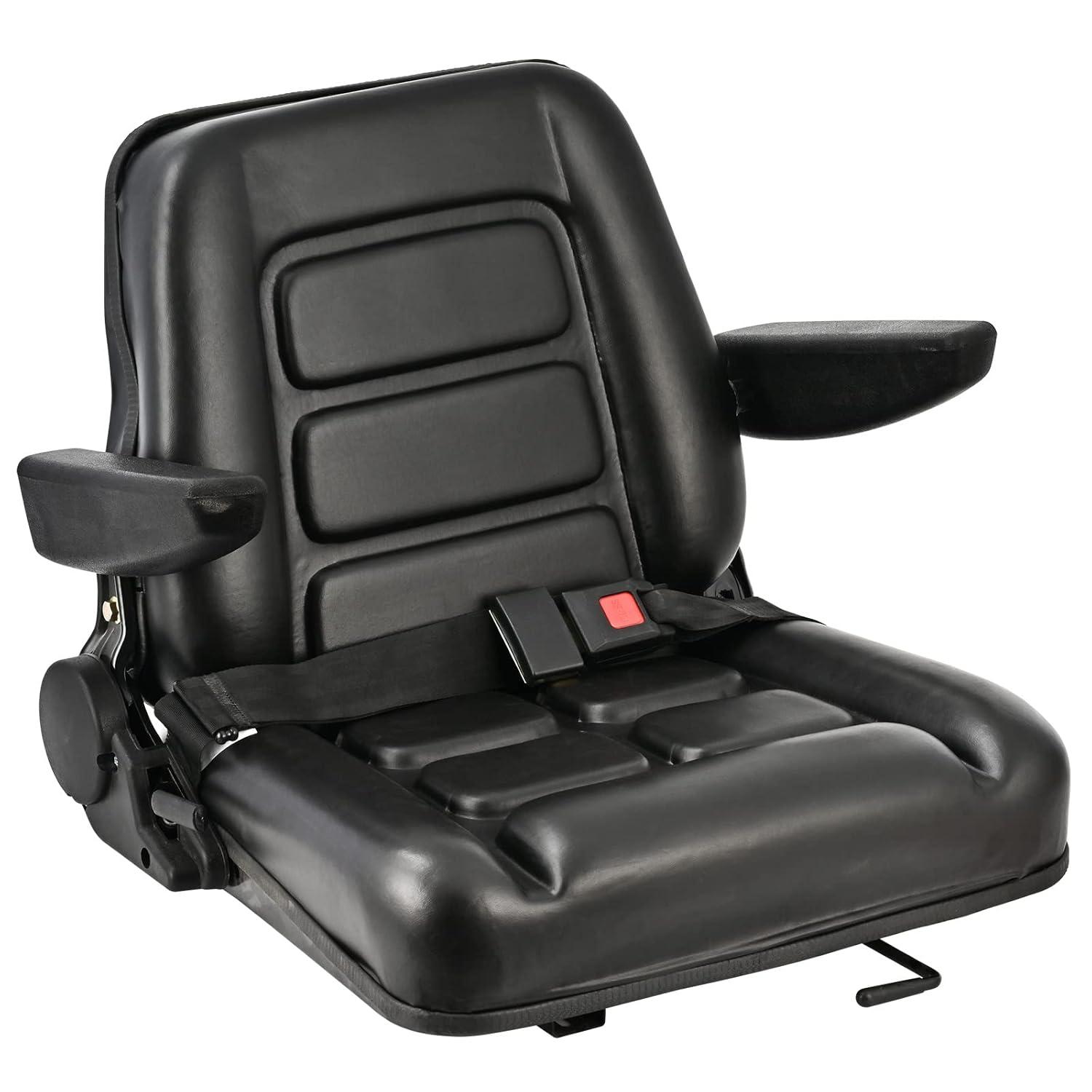 Black Adjustable PVC Forklift and Tractor Seat with Armrests