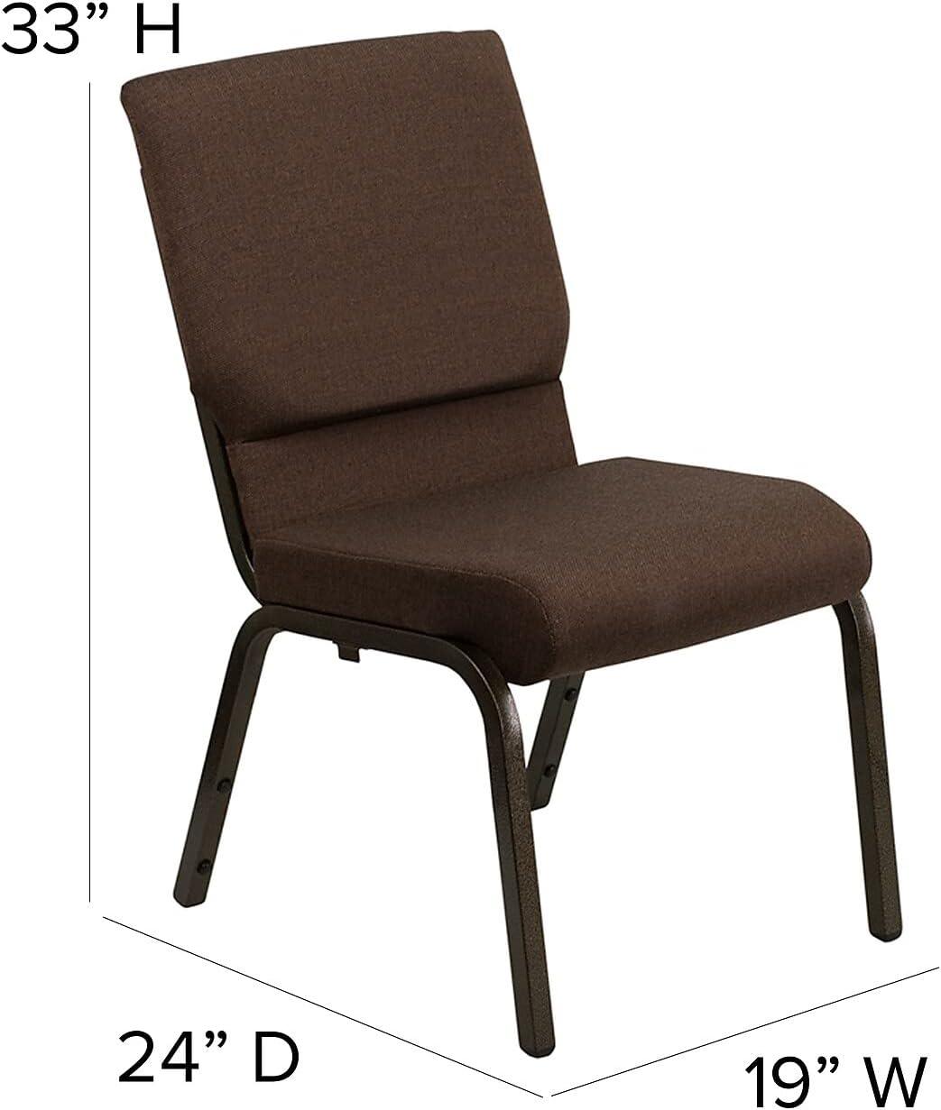 Elegant Brown Dot Fabric Stacking Chair with Gold Vein Metal Frame