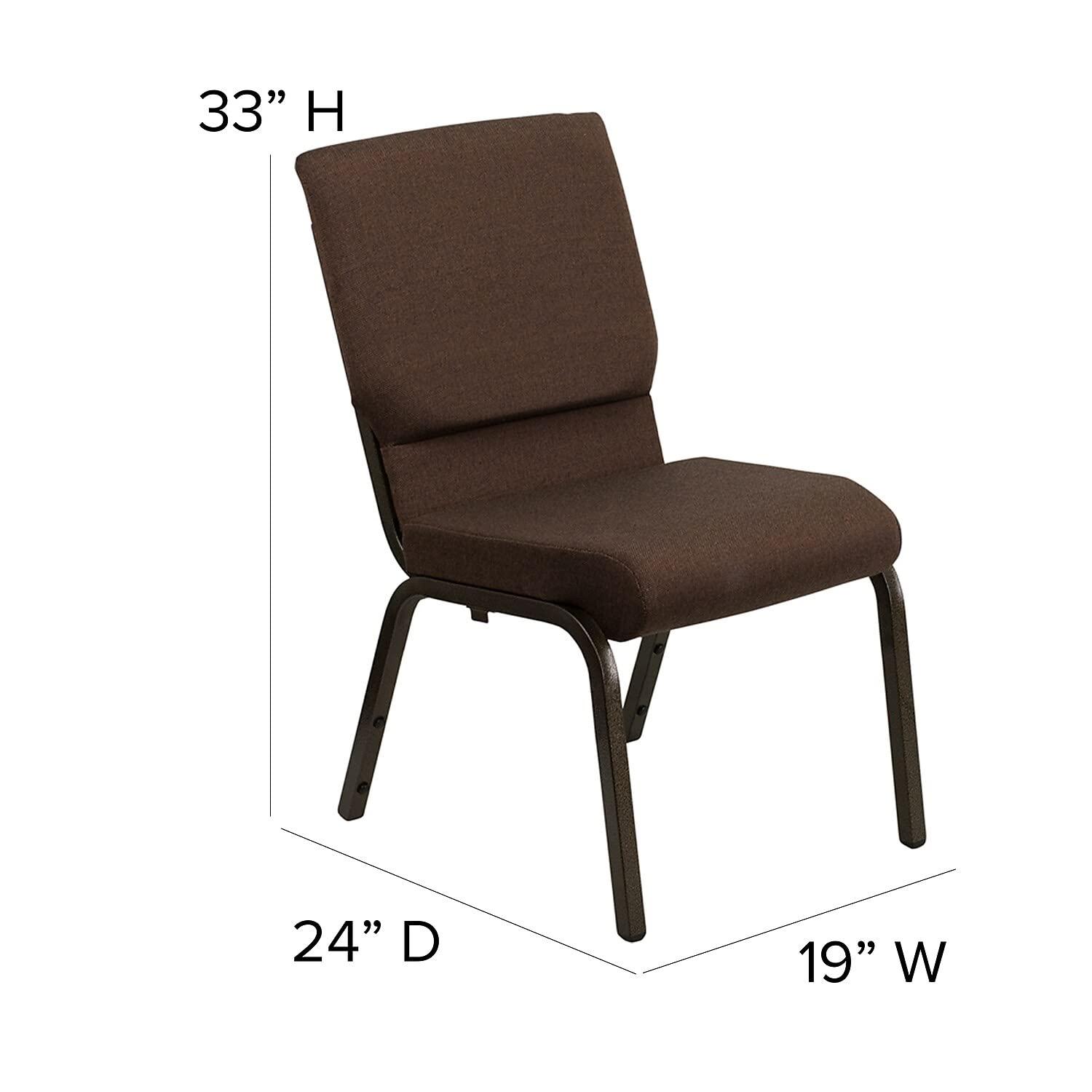 BizChair 18.5''W Stacking Church Chair in Brown Fabric - Gold Vein Frame