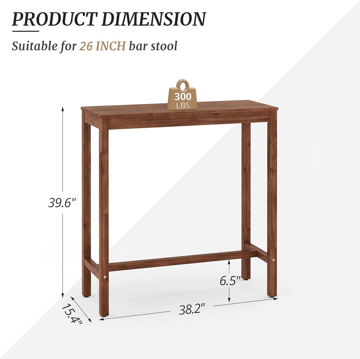 38" Teak Brown Acacia Wood Counter Height Bar Table