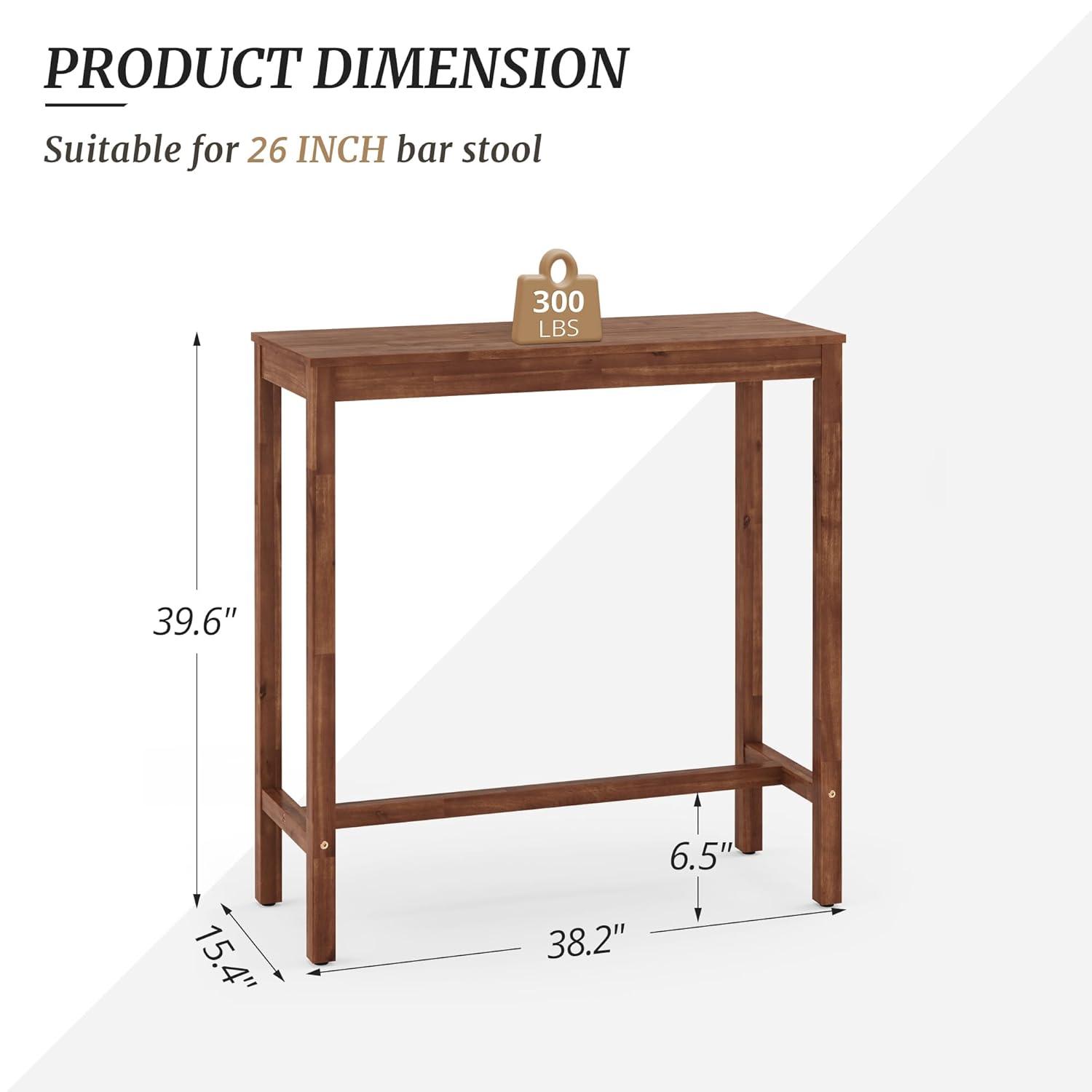 38" Teak Brown Acacia Wood Counter Height Bar Table