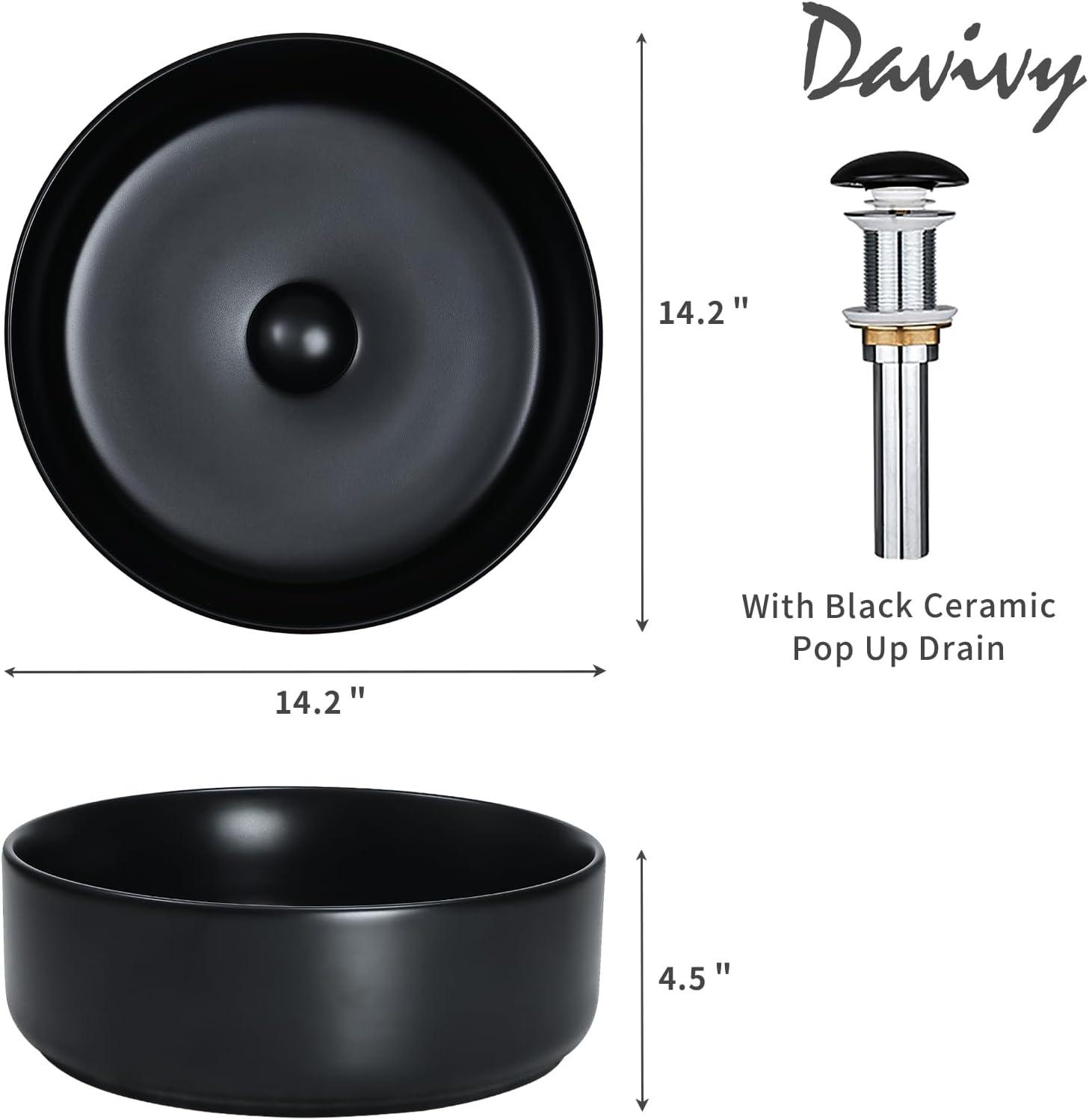 Matte Black Ceramic Round Above-Counter Vessel Sink