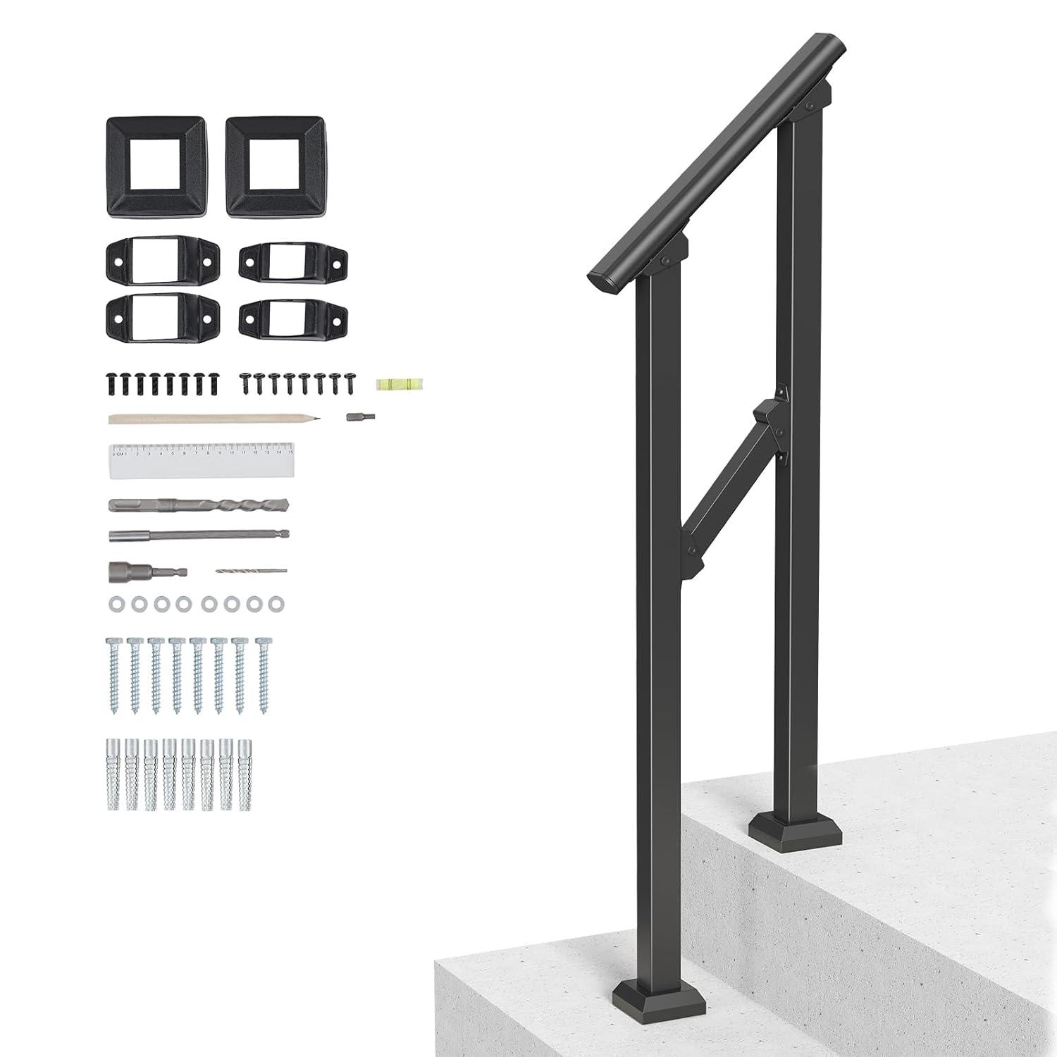 VEVOR 4-5 Handrails for Outdoor for Seniors Porch Deck Black Square Tube Steel