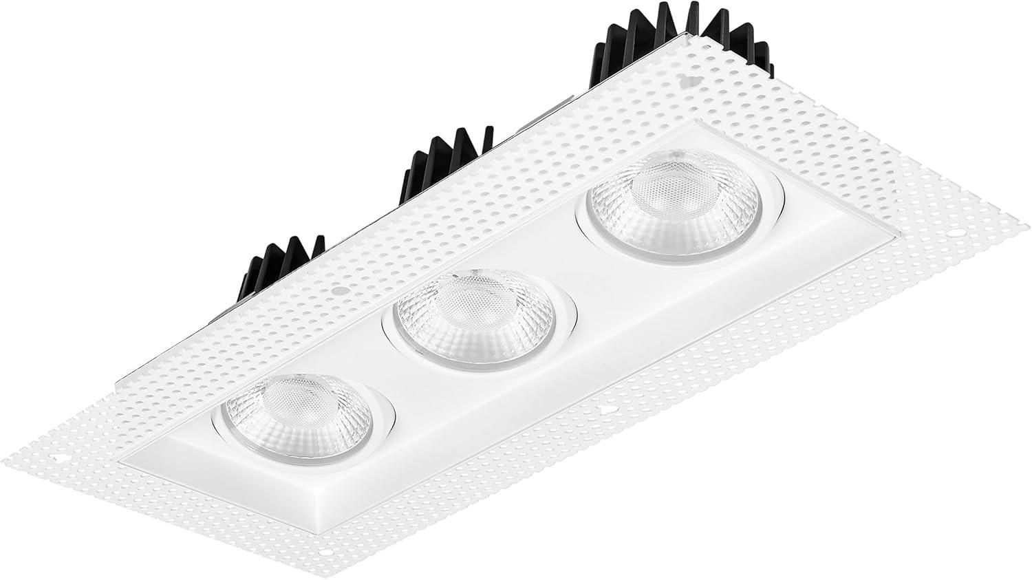 Maxxima 4 in. 3 Head Trimless LED Slim Square Recessed Anti-Glare Gimbal Downlight, White, Canless IC Rated, 3000 Lumens, 5 CCT 2700K-5000K