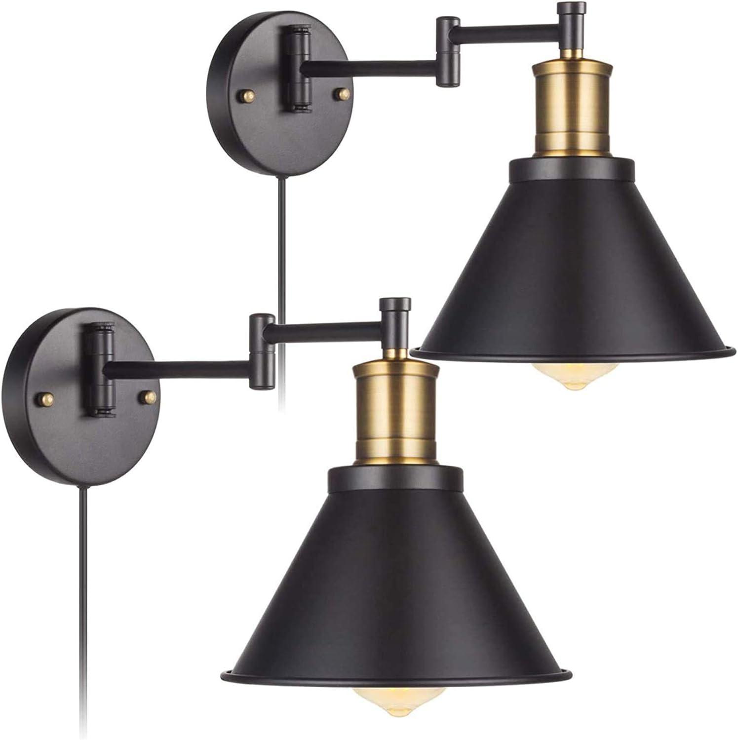 Bronze and Black Swing Arm Plug-In Wall Sconce Set