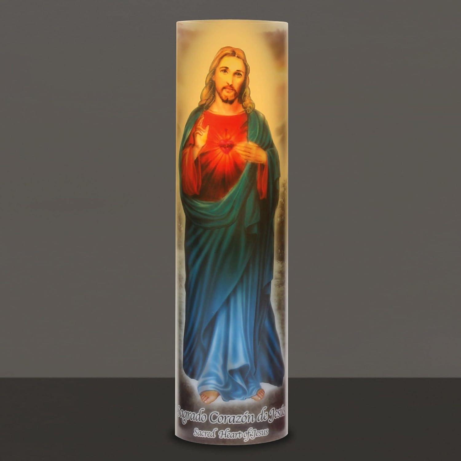 Stonebriar Flameless LED 8" Multi-color Religious Prayer Pillar Candle with Automatic Timer