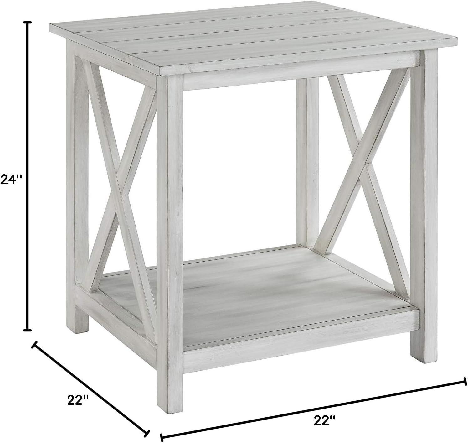 Jamestown End Table White - Boraam: Antique-Look Accent Table, Storage Shelf, Farmhouse Design