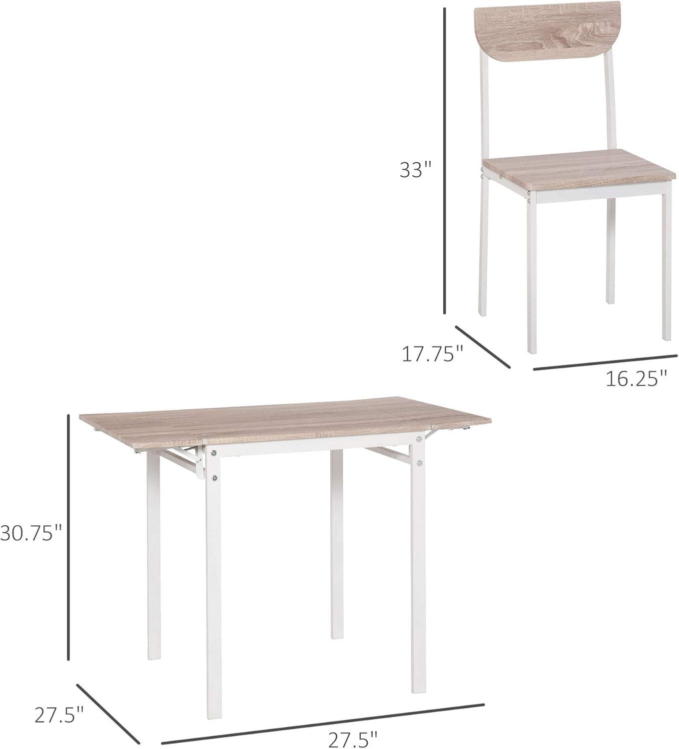 HomCom Modern 5-Piece Dining Table Set for 4 with Foldable Drop Leaf, 4 Chairs, and Metal Frame for Small Spaces, White