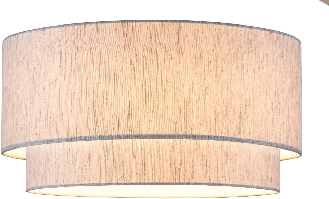 Tan Linen Double Drum Lamp Shade with Metal Frame