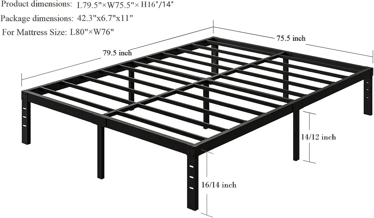 Black Steel King Size Platform Bed Frame with Under Bed Storage