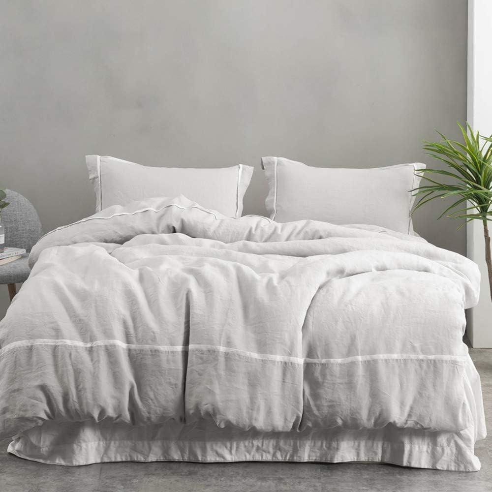 Twin Size Grey Linen Duvet Cover Set with Pillowcase