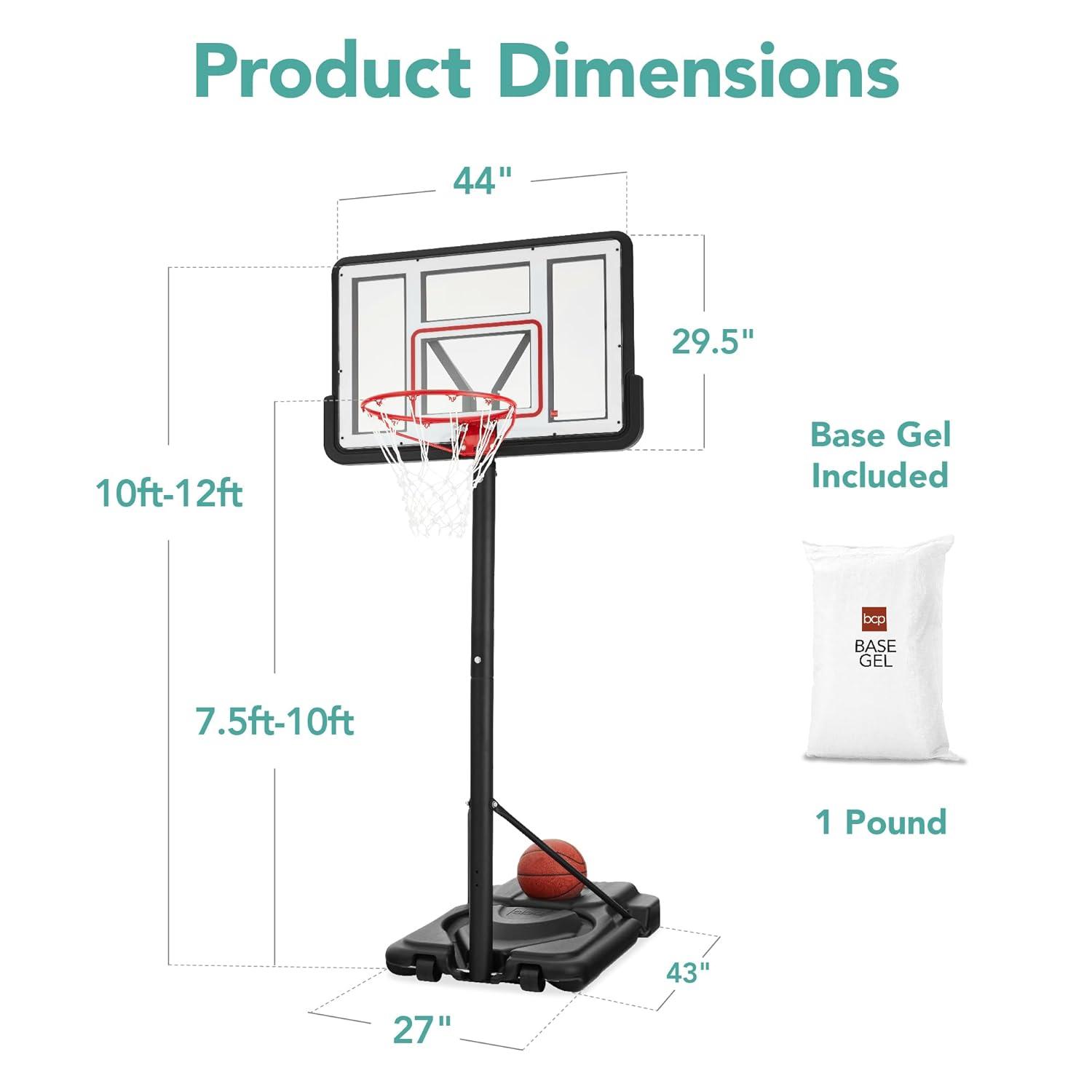 Best Choice Products Adjustable Regulation-Size Basketball Hoop, Portable Sport System w/ Fillable Base, 2 Wheels - Clear
