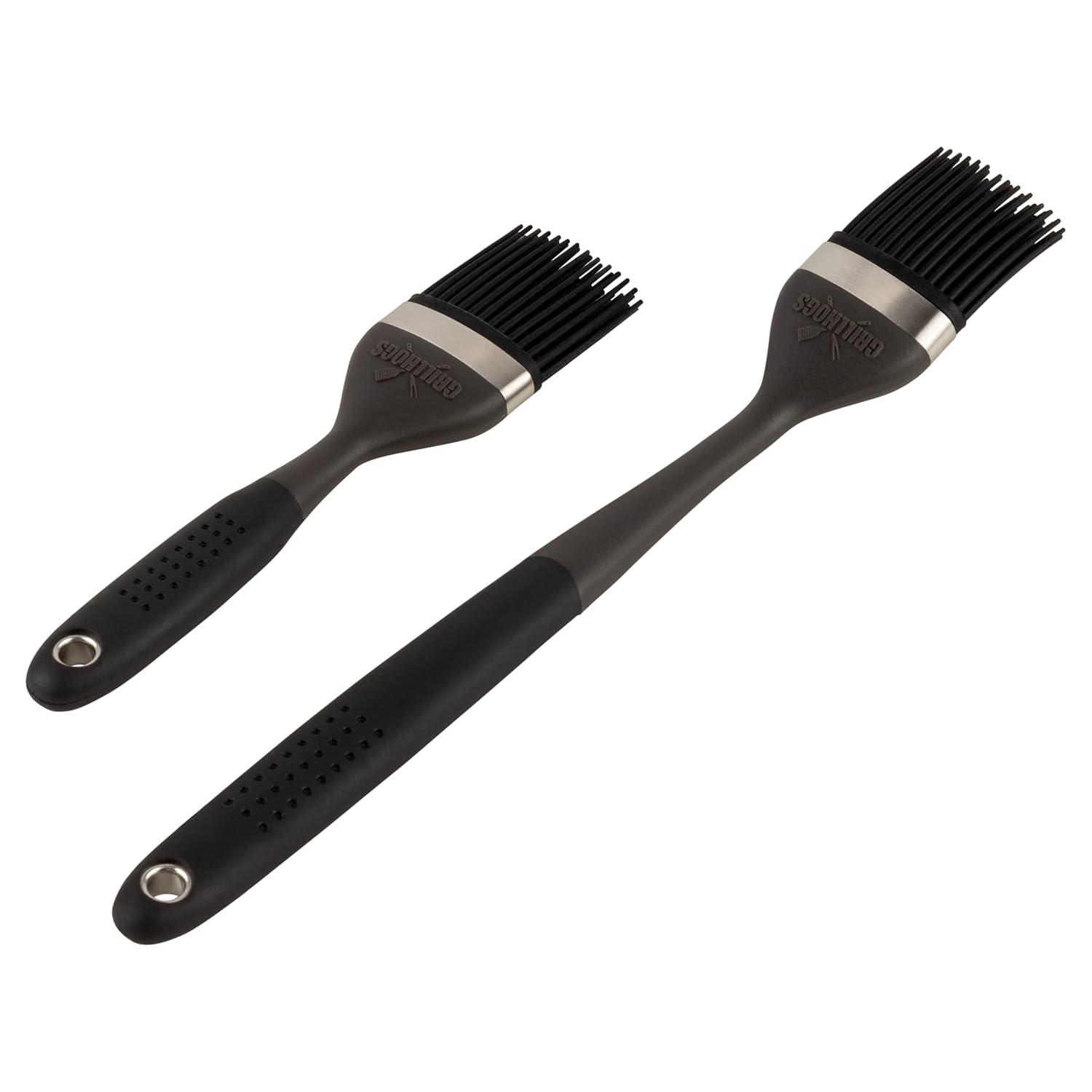 Kitchen Basting Brush, 18/0 Stainless Steel Set of 2 for Grilling & Cooking - 7.5 Inch Precision & 12 Inch Reach Grill Brushes with 480°F Heat Resistant Bristles - Silicone Brush, Pastry, BBQ Brush