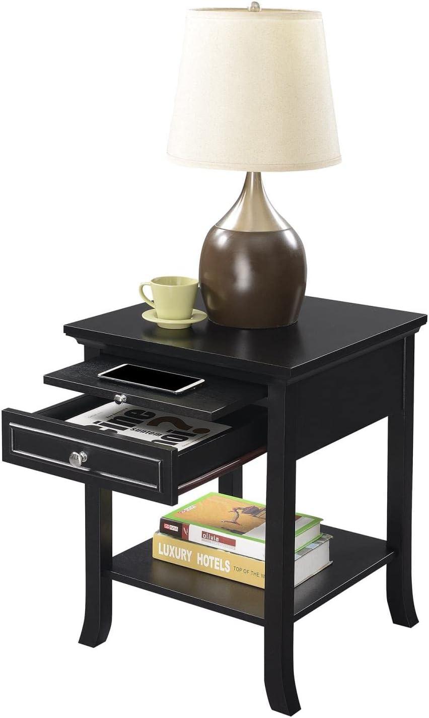 Convenience Concepts American Heritage Logan 1 Drawer End Table with Pull-Out Shelf, Black