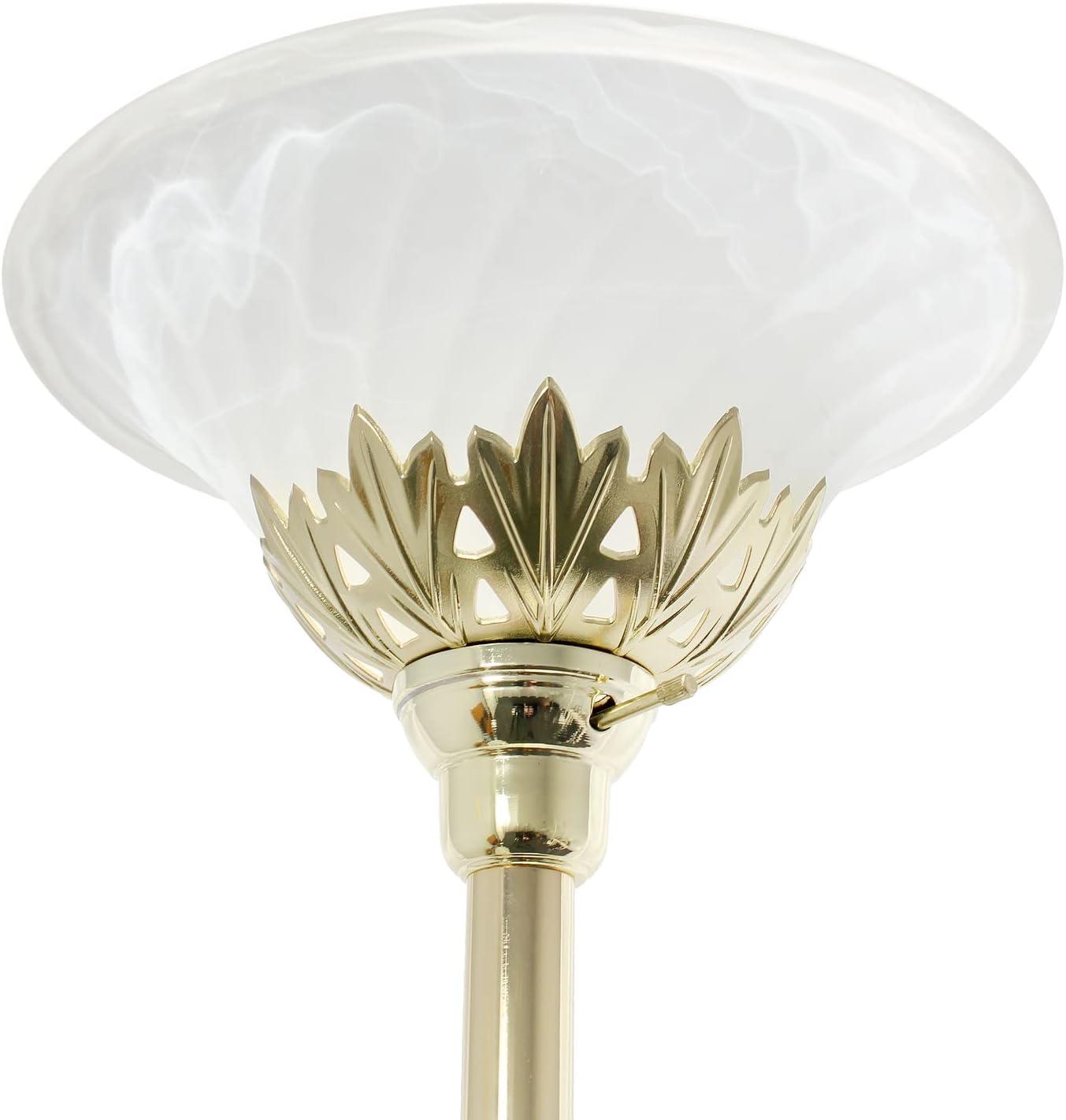 Torchiere Floor Lamp with 2 Reading Lights and Scalloped Glass Shades - Lalia Home