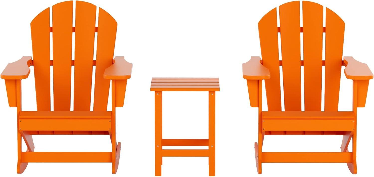 Orange HDPE Adirondack Rocking Chair and Table Set