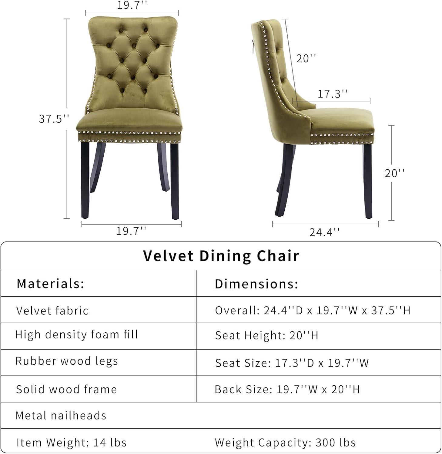 ODUSE-DAILY Green Velvet Dining Chairs Set of 4, Kitchen & Dining Room Chairs, Sillas De Comedor, Nailheads Tufted, Fabric Upholstered, Solid Wood (Olive, 4 Pcs)