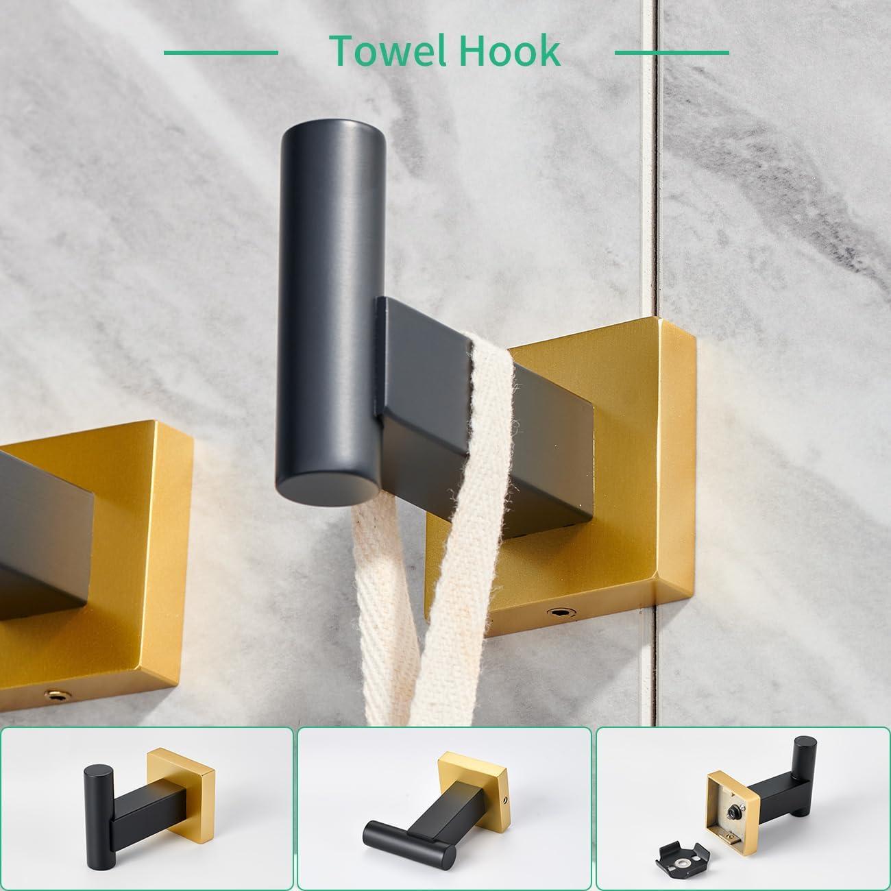 Brushed Gold and Black Stainless Steel 4-Piece Bathroom Hardware Set