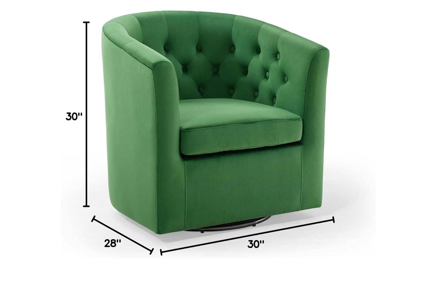 Modway Prospect Tufted Performance Velvet Swivel Armchair Emerald : Luxurious Upholstered Accent Chair with Wood Frame