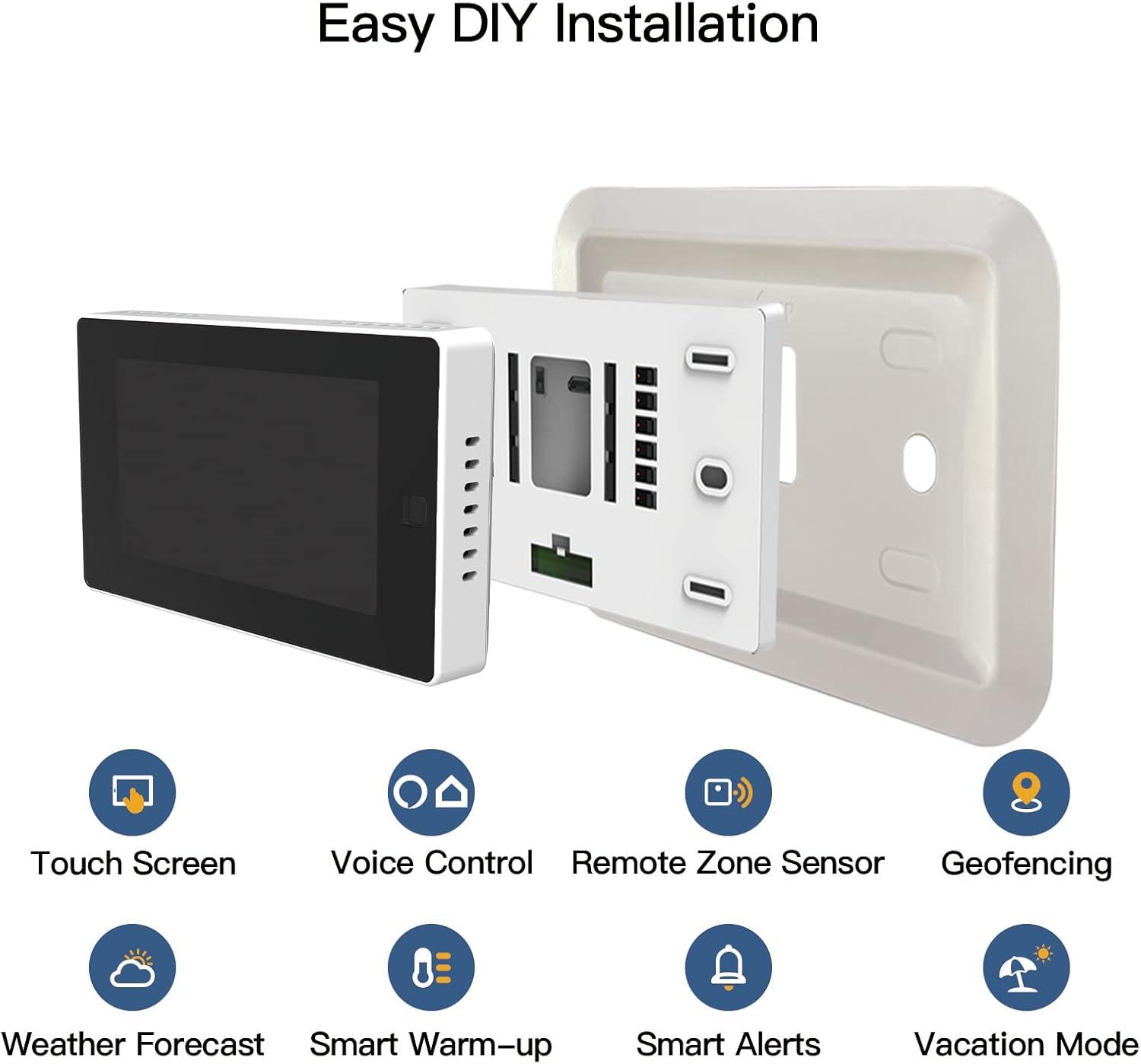 MOES Smart Programmable Thermostat for Home with Zone Remote Sensor and C-Wire Adapter, Tuya/Smart Life Remote Control Work with Alexa and Google Assistant, 7 Day Programmable, C-Wire Optional, 24VAC